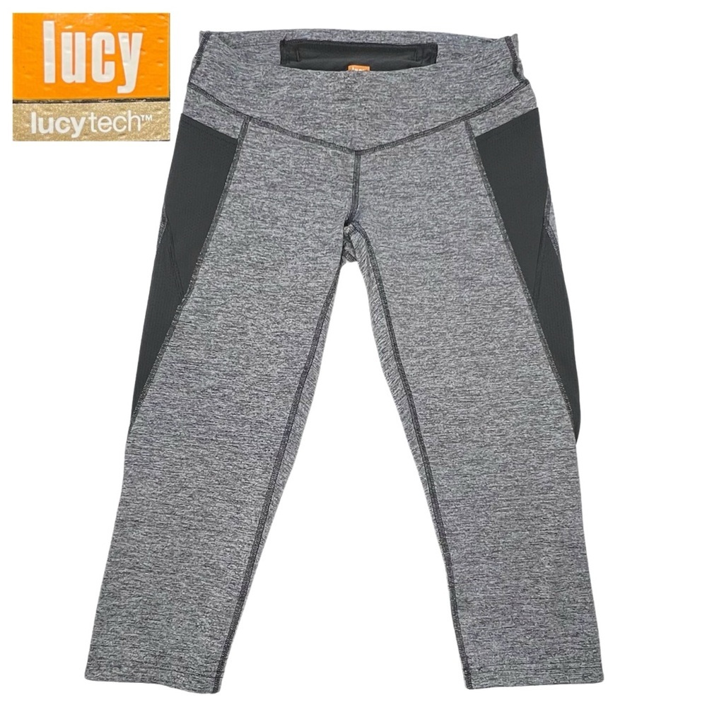 Lucy Cropped Leggings Lucytech Athletic Zip Back Pocket Gray Small S
